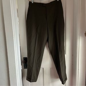 Men's Traditional Fit Wool Dress Pants dark olive green size 35